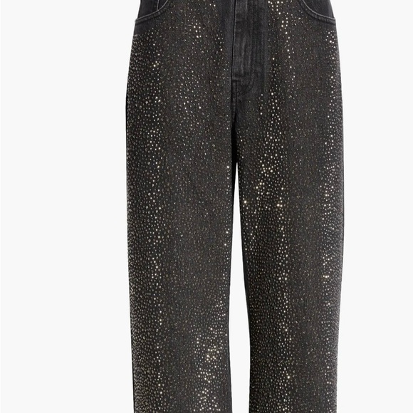 New GESTUZ Zorah Studded High Waist Straight Leg Jeans in Dark Grey Washed - Picture 3 of 7